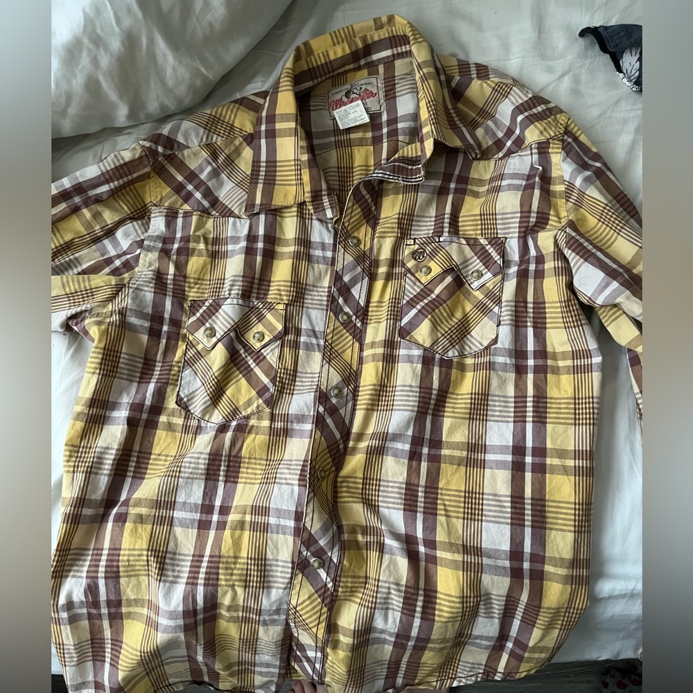 Men's vintage Wrangler Banana Split Plaid Shirt ( with pearl buttons)
